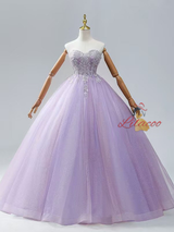 Lavender Tulle Off the Shoulder Sequins Beading Prom Dress