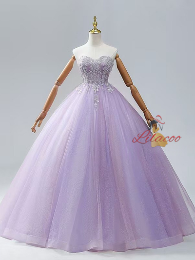 Lavender Tulle Off the Shoulder Sequins Beading Prom Dress