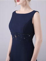 Navy Blue Chiffon Beading Mother Of The Bride Dress