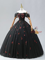 Black Tulle Sequins Prom Dress