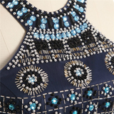 Navy Blue Two Piece Beading Homecoming Dress