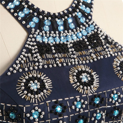 Navy Blue Two Piece Beading Homecoming Dress