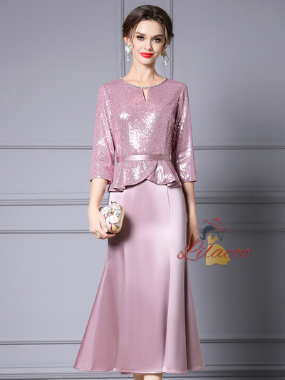 Pink Sequins Beading Mother of the Bride Dress