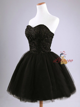 Black Tulle Lace Strapless Homecoming Dress