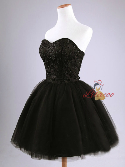 Black Tulle Lace Strapless Homecoming Dress
