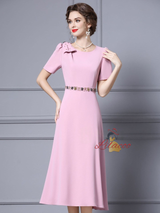 Pink Short Sleeve Beading Mother Of The Bride Dress