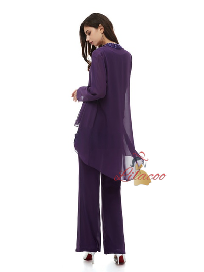 Purple Chiffon 3 Piece Mother of the Bride Dress