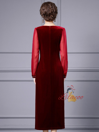 Green Velvet Pleats Beading Mother Of The Bride Dress