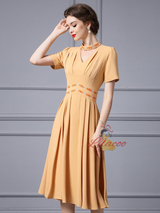 Yellow V-neck Short Sleeve Mother Of The Bride Dress