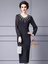 Black Long Sleeve Mother Of The Bride Dress