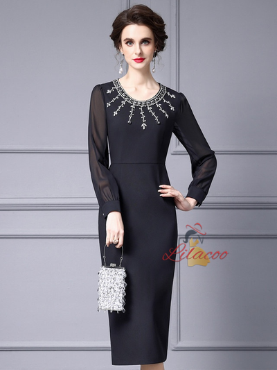 Black Long Sleeve Mother Of The Bride Dress