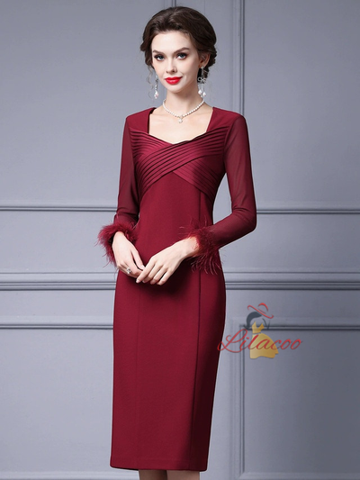 Burgundy Pleats Mother Of The Bride Dress