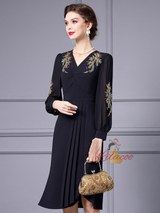 Black V-neck Beading Mother Of The Bride Dress