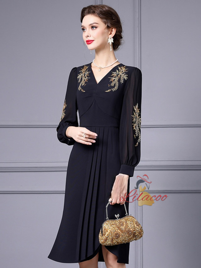 Black V-neck Beading Mother Of The Bride Dress