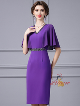 Purple V-neck Beading Mother Of The Bride Dress