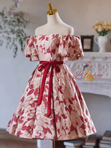 A-Line Flower Puff Sleeve Homecoming Dress