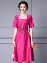 Fuchsia Satin Short Sleeve Mother Of The Bride Dress