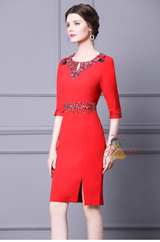 Short Sleeve Beading Mother Of The Bride Dress