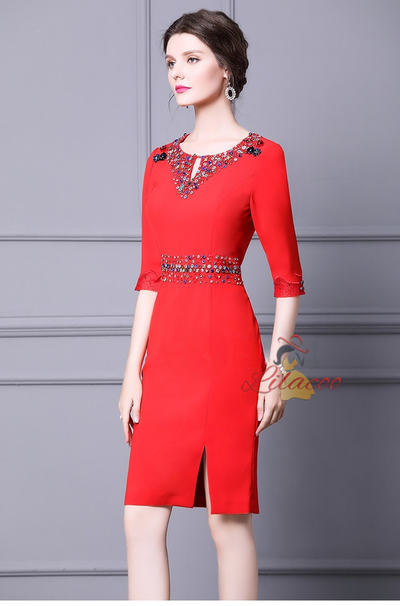 Short Sleeve Beading Mother Of The Bride Dress