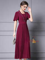 Burgundy Chiffon Pleats Mother of the Bride Dress