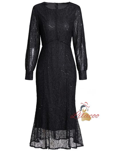 Black Long Sleeve Mother Of The Bride Dress