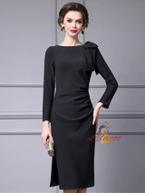 Black Long Sleeve Pleats Mother Of The Bride Dress