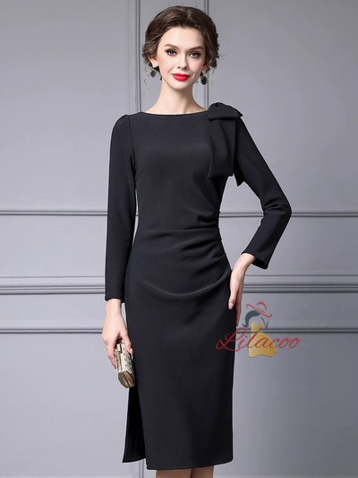 Black Long Sleeve Pleats Mother Of The Bride Dress