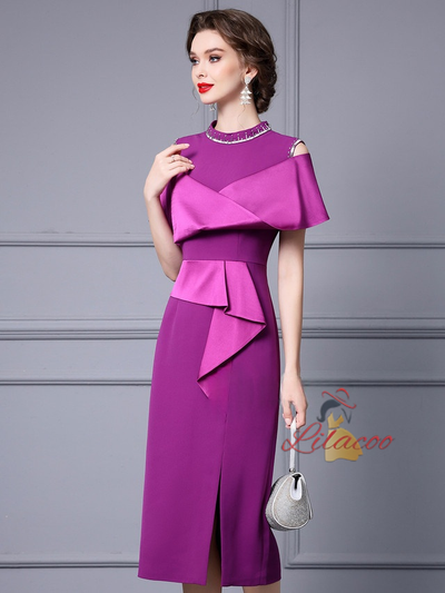 Purple Beading Split Mother Of The Bride Dress