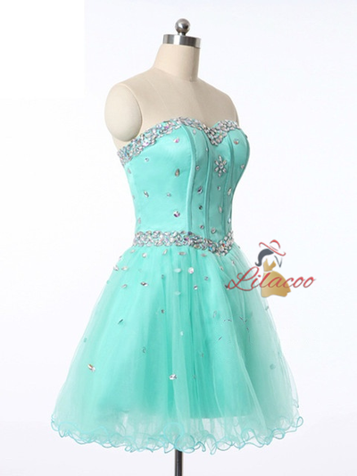Tulle Strapless Beading Crystal Homecoming Dress