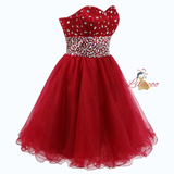 Red Tulle Sweetheart Crystal Homecoming Dress