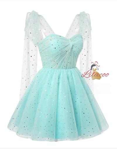 Light Blue Tulle Sequins Homecoming Dress