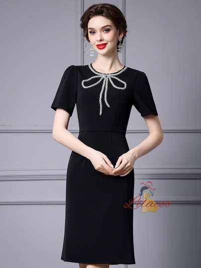 Black Short Sleeve Beading Mother Of The Bride Dress