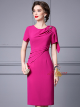 Fuchsia Short Sleeve Mother Of The Bride Dress