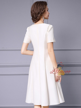 Beige Satin Short Sleeve Mother Of The Bride Dress