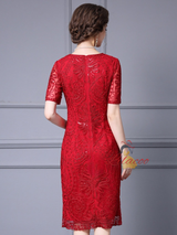 Short Sleeve Lace Sequins Mother Of The Bride Dress