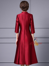 Burgundy Satin Short Sleeve Mother Of The Bride Dress