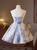 Blue Tulle Sequins Flower Homecoming Dress