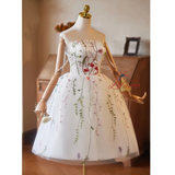 White Tulle Embroidery Pearls Homecoming Dress