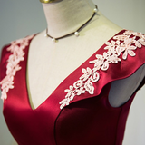 Burgundy Satin V-neck Homecoming Dresses