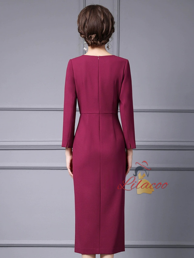 Green Long Sleeve Pleats Split Mother Of The Bride Dress