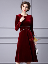 Burgundy Velvet Long Sleeve Mother Of The Bride Dress
