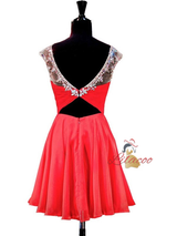 Red Chiffon Pleats Crystal Homecoming Dress