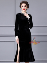 Black Velvet Beading Mother Of The Bride Dress