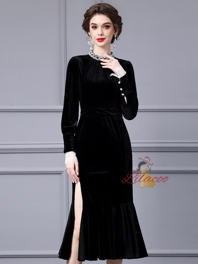 Black Velvet Beading Mother Of The Bride Dress