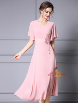 Pink V-neck Beading Mother Of The Bride Dress