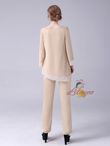 Champagne Chiffon Long Sleeve Mother Of The Bride Dress