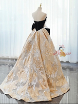Black Velvet Bow Flower Strapless Prom Dress