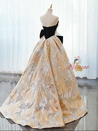 Black Velvet Bow Flower Strapless Prom Dress