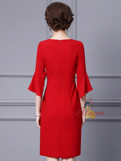 Red Long Short Sleeve Mother Of The Bride Dress