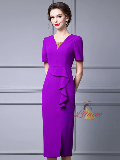 Purple V-neck Mother Of The Bride Dress